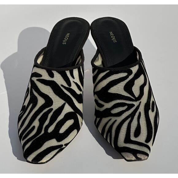 Neous Electra 65mm Mules Slides Heels Black Velvet Cream Mesh Clear Heel 36.5 - Picture 5 of 16